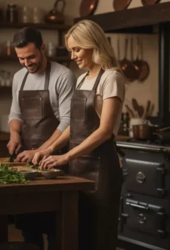 SKINNFÖRKLÄDE GRILL / BBQ / BARISTA / KOCK / FRISÖR FÖRKLÄDE BRUN DISTRESSED APRON