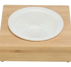 Skål med hållare, keramik/bambu, 0,25 l/ø 12 cm/15 × 5 × 15 cm, vit/ecru