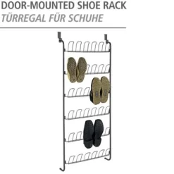 Sko- och entrémöbler - Wenko - Skoställ för dörr - 18 par - Svart - L 59 x H 151 x D 14 cm