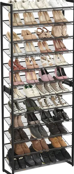 Skohylla 12-vånings Skoförvaring i metall nätthyllot - uppsättning av 2 stapelbar 6-lagers skohyllor