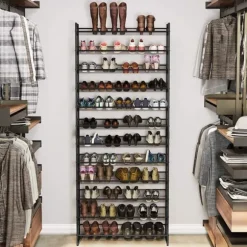 Skohylla 12-vånings Skoförvaring i metall nätthyllot - uppsättning av 2 stapelbar 6-lagers skohyllor