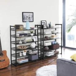 Skohylla 12-vånings Skoförvaring i metall nätthyllot - uppsättning av 2 stapelbar 6-lagers skohyllor