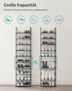 Skohylla, 45x28x173 cm, Grå