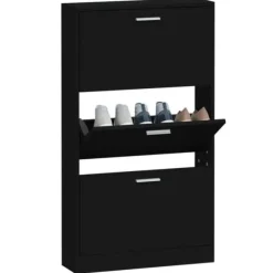 Skoskåp i konstruerat trä - Modern förvaring | Färg: Svart | Storlek: 59x17x108 cm