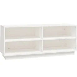 Skoskåp i massiv furu - Förvaring och tv-bänk | Färg: Vit | Storlek: 110x34x45 cm