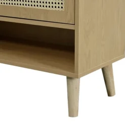 Skoskåp i naturlig rotting – skoförvaring med 2 dörrar & 5 hyllplan, trähandtag & massiva träben – 80x105x35 cm för hall