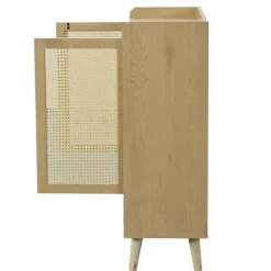 Skoskåp i naturlig rotting – skoförvaring med 2 dörrar & 5 hyllplan, trähandtag & massiva träben – 80x105x35 cm för hall