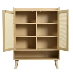 Skoskåp i naturlig rotting – skoförvaring med 2 dörrar & 5 hyllplan, trähandtag & massiva träben – 80x105x35 cm för hall