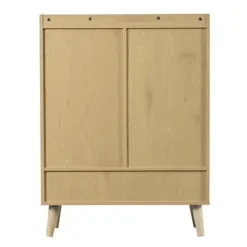 Skoskåp i naturlig rotting – skoförvaring med 2 dörrar & 5 hyllplan, trähandtag & massiva träben – 80x105x35 cm för hall