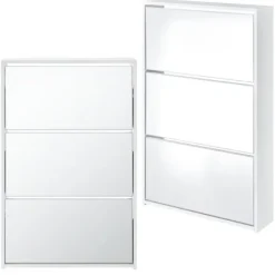 Skoskåp med 3 lådor och spegel plats för 9 par skor vit [en.casa]