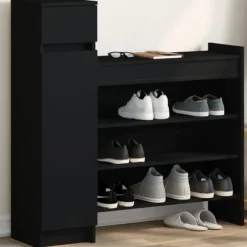 Skoskåp svart 100,5x28x100 cm konstruerat trä