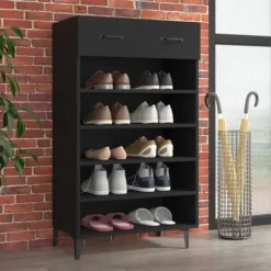 Skoskåp svart 60x35x105 cm konstruerat trä