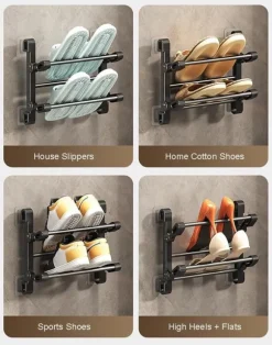 Skoskåp Wall-Mounted Folding Shoe Rack, 50x25.8x12cm, Space-Saving, No-Drill