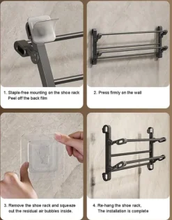 Skoskåp Wall-Mounted Folding Shoe Rack, 50x25.8x12cm, Space-Saving, No-Drill