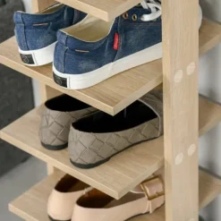 Skoställ - Skohylla - Smal - 7 Nivåer - För 6 Par - 32×30×104 cm - Trä - Natur