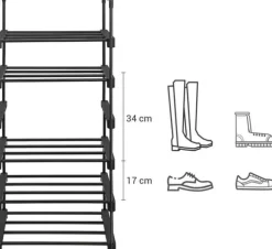 Skoställ Anpassningsbar Design Skoarrangör 45 x 30 x 106 cm 6-våning svart