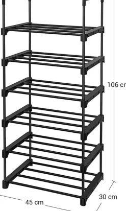 Skoställ Anpassningsbar Design Skoarrangör 45 x 30 x 106 cm 6-våning svart