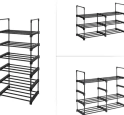 Skoställ Anpassningsbar Design Skoarrangör 45 x 30 x 106 cm 6-våning svart