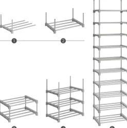 Skoställ flexibla hyllor design 10-våningar 45 x 30 x 174 cm