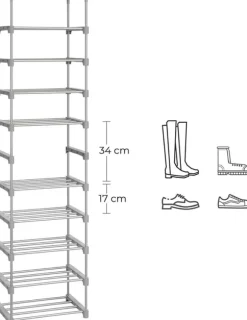 Skoställ flexibla hyllor design 10-våningar 45 x 30 x 174 cm