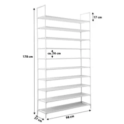 Skoställ för 50 par - Vit - 10 våningar