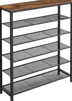 Skoställ med 5 Hyllor - Skohylla industriell Design 100 x 30 x 110 cm vintage brun-svart