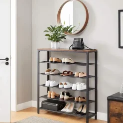 Skoställ med 5 Hyllor - Skohylla industriell Design 100 x 30 x 110 cm vintage brun-svart