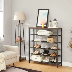 Skoställ med 5 Hyllor - Skohylla industriell Design 100 x 30 x 110 cm vintage brun-svart