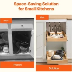 Skåpsorganisatör, Utdragbar trälåda, 35,6x53,3 cm, Förvaring