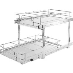 Skåpsorganisatör, 2-vånings utdragbar låda, 39,4x57,2x45,7 cm, Silver, Stål