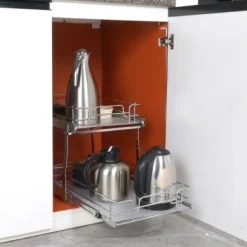 Skåpsorganisatör, 2-vånings utdragbar låda, 39,4x57,2x45,7 cm, Silver, Stål