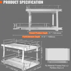 Skåpsorganisatör, 2-vånings utdragbar låda, 39,4x57,2x45,7 cm, Silver, Stål