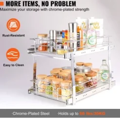 Skåpsorganisatör, 2-vånings utdragbar låda, 39,4x57,2x45,7 cm, Silver, Stål