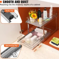 Skåpsorganisatör, 2-vånings utdragbar låda, 39,4x57,2x45,7 cm, Silver, Stål