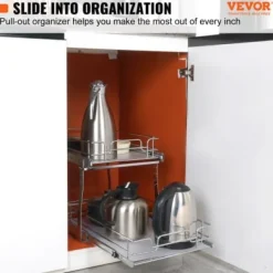 Skåpsorganisatör, 2-vånings utdragbar låda, 39,4x57,2x45,7 cm, Silver, Stål