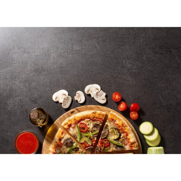 Skär- och serveringsset i bambu för pizza – 2 delar, skärare i rostfritt stål