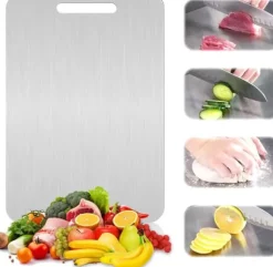 Skärbräda - dubbelsidig i Rostfritt Stål och Titan, 34x23 cm, BPA-Fri för Kök