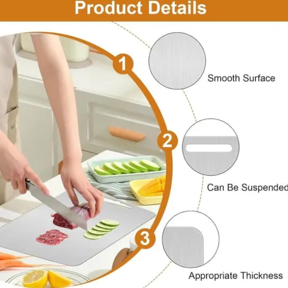 Skärbräda - dubbelsidig i Rostfritt Stål och Titan, 34x23 cm, BPA-Fri för Kök