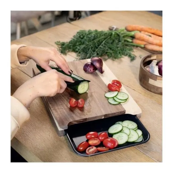 Skärbräda - LIVOO - MES155 - FSC akaciaträ - 36,5 x 27,5 cm - Avtagbar droppbricka