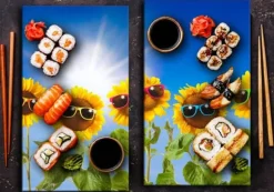 SKÄRBRÄDA I GLAS 2x 30x52 SOLROSOR