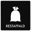 Skylt avfallspiktogram RESTAFFALD 12x12 cm, aluminium, svart/vit