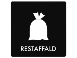 Skylt avfallspiktogram RESTAFFALD 12x12 cm, aluminium, svart/vit