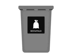 Skylt avfallspiktogram RESTAFFALD 12x12 cm, aluminium, svart/vit