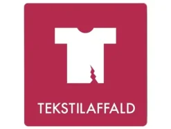 Skylt avfallspiktogram TEKSTILAFFALD 12x12 cm, aluminium, vinröd/vit