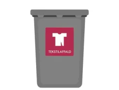 Skylt avfallspiktogram TEKSTILAFFALD 12x12 cm, aluminium, vinröd/vit