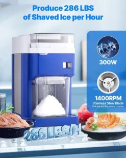 Snökonmaskin - Elektrisk Iskross - Kommersiell - 1,8 L Kapacitet - 300 W Motor - Rostfria Stålblad - Fin och Fluffig Is - För Hem och Restaurang - Blå | CDON