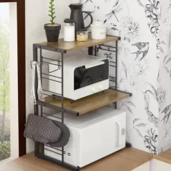 SoBuy Mikrovågsugn hylla med krokar, Kökshylla, hylla till mikrovågsugn,KCR08-PF