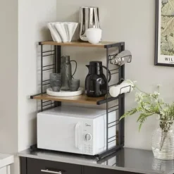 SoBuy Mikrovågsugn hylla med krokar, Kökshylla, hylla till mikrovågsugn,KCR08-PF