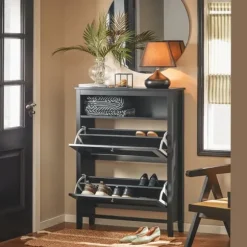 SoBuy Skoskåp med 2 fack Hallmöbel med förvaring FSR152-SCH