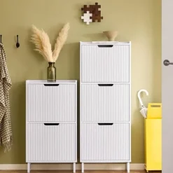 SoBuy Skoskåp med 3 fack Skohylla Skoförvaring med 3 fack FSR177-H-W